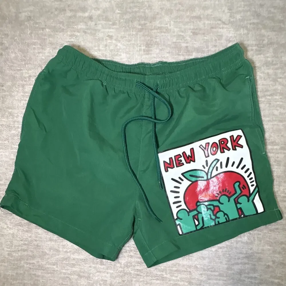 Keith Haring Ripple Junction Green Graphic Print Swim Shorts Men’s Size L